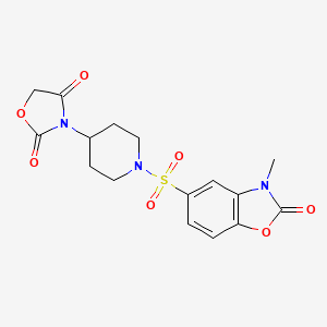 molecular formula C16H17N3O7S B2778842 3-(1-((3-Methyl-2-oxo-2,3-dihydrobenzo[d]oxazol-5-yl)sulfonyl)piperidin-4-yl)oxazolidine-2,4-dione CAS No. 2034525-26-1