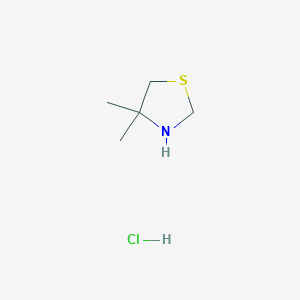 molecular formula C5H12ClNS B2778843 4,4-Dimethyl-1,3-thiazolidine;hydrochloride CAS No. 2490406-99-8