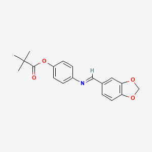 molecular formula C19H19NO4 B2778855 4-[(1,3-苯并二氧杂环-5-基甲亚基)氨基]苯基戊酸缩氢酸酯 CAS No. 301193-47-5