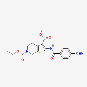 molecular formula C20H19N3O5S B2778860 6-乙基-3-甲基-2-(4-氰基苯甲酰氨基)-4,5-二氢噻吩并[2,3-c]吡啶-3,6(7H)-二羧酸二乙酯 CAS No. 864926-15-8