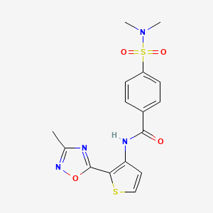 molecular formula C16H16N4O4S2 B2778885 4-(N,N-二甲基磺酰基)-N-(2-(3-甲基-1,2,4-噁二唑-5-基)硫代吩-3-基)苯甲酰胺 CAS No. 1797147-69-3