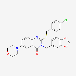 molecular formula C27H24ClN3O4S B2778889 3-(1,3-苯并二氧杂-5-基甲基)-2-[(4-氯苯基)甲基硫代]-6-吗啉-4-基喹唑啉-4-酮 CAS No. 689757-27-5