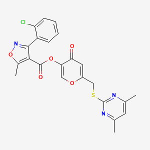 molecular formula C23H18ClN3O5S B2778916 6-(((4,6-dimethylpyrimidin-2-yl)thio)methyl)-4-oxo-4H-pyran-3-yl 3-(2-chlorophenyl)-5-methylisoxazole-4-carboxylate CAS No. 877638-11-4
