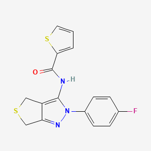 molecular formula C16H12FN3OS2 B2778917 N-(2-(4-fluorophenyl)-4,6-dihydro-2H-thieno[3,4-c]pyrazol-3-yl)thiophene-2-carboxamide CAS No. 450342-79-7