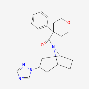 molecular formula C21H26N4O2 B2778920 ((1R,5S)-3-(1H-1,2,4-triazol-1-yl)-8-azabicyclo[3.2.1]octan-8-yl)(4-phenyltetrahydro-2H-pyran-4-yl)methanone CAS No. 2310160-33-7