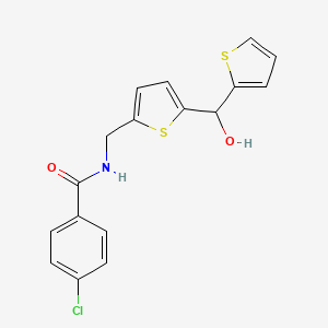 4-chloro-N-((5-(hydroxy(thiophen-2-yl)methyl)thiophen-2-yl)methyl)benzamide