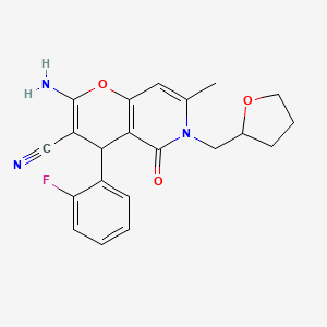 molecular formula C21H20FN3O3 B2778939 2-氨基-4-(2-氟苯基)-7-甲基-5-氧代-6-((四氢呋喃-2-基)甲基)-5,6-二氢-4H-吡喃并[3,2-c]吡啶-3-碳腈 CAS No. 638139-18-1
