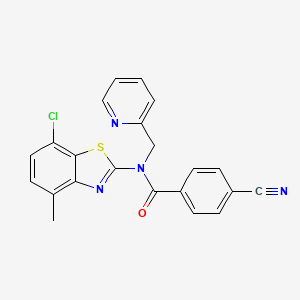 molecular formula C22H15ClN4OS B2778943 N-(7-chloro-4-methylbenzo[d]thiazol-2-yl)-4-cyano-N-(pyridin-2-ylmethyl)benzamide CAS No. 900006-13-5