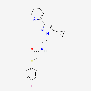 N-(2-(5-cyclopropyl-3-(pyridin-2-yl)-1H-pyrazol-1-yl)ethyl)-2-((4-fluorophenyl)thio)acetamide