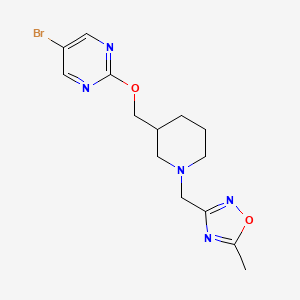 molecular formula C14H18BrN5O2 B2778986 5-Bromo-2-({1-[(5-methyl-1,2,4-oxadiazol-3-yl)methyl]piperidin-3-yl}methoxy)pyrimidine CAS No. 2379984-50-4