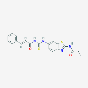 molecular formula C20H18N4O2S2 B277900 N-(6-{[(cinnamoylamino)carbothioyl]amino}-1,3-benzothiazol-2-yl)propanamide 