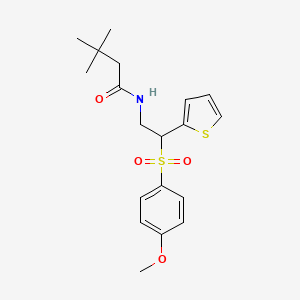 molecular formula C19H25NO4S2 B2779001 N-[2-[(4-methoxyphenyl)sulfonyl]-2-(2-thienyl)ethyl]-3,3-dimethylbutanamide CAS No. 946285-06-9