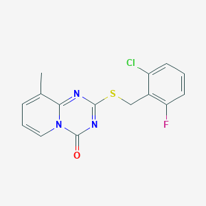 molecular formula C15H11ClFN3OS B2779003 2-[(2-氯-6-氟苯基)甲基硫代]-9-甲基吡啶并[1,2-a][1,3,5]三嗪-4-酮 CAS No. 896347-65-2