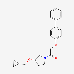 molecular formula C22H25NO3 B2779004 2-([1,1'-Biphenyl]-4-yloxy)-1-(3-(cyclopropylmethoxy)pyrrolidin-1-yl)ethanone CAS No. 2034307-45-2