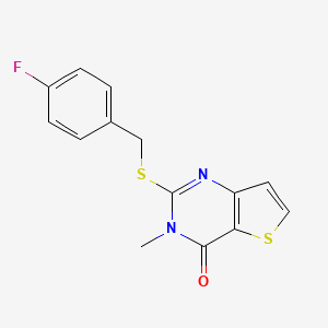 molecular formula C14H11FN2OS2 B2779058 2-{[(4-fluorophenyl)methyl]sulfanyl}-3-methyl-3H,4H-thieno[3,2-d]pyrimidin-4-one CAS No. 923878-22-2