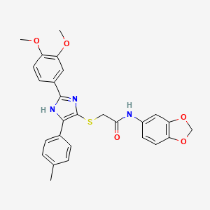 N-(1,3-benzodioxol-5-yl)-2-[[2-(3,4-dimethoxyphenyl)-5-(4-methylphenyl)-1H-imidazol-4-yl]sulfanyl]acetamide