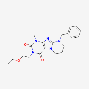 molecular formula C20H25N5O3 B2779081 9-benzyl-3-(2-ethoxyethyl)-1-methyl-6,7,8,9-tetrahydropyrimido[2,1-f]purine-2,4(1H,3H)-dione CAS No. 877790-21-1