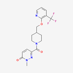 molecular formula C18H19F3N4O3 B2779083 2-Methyl-6-[4-[[3-(trifluoromethyl)pyridin-2-yl]oxymethyl]piperidine-1-carbonyl]pyridazin-3-one CAS No. 2380034-26-2