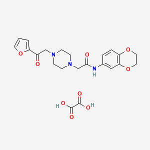 molecular formula C22H25N3O9 B2779087 N-(2,3-dihydrobenzo[b][1,4]dioxin-6-yl)-2-(4-(2-(furan-2-yl)-2-oxoethyl)piperazin-1-yl)acetamide oxalate CAS No. 1351651-76-7