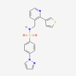 molecular formula C19H16N4O2S2 B2779104 4-(1H-pyrazol-1-yl)-N-((2-(thiophen-3-yl)pyridin-3-yl)methyl)benzenesulfonamide CAS No. 2034544-81-3