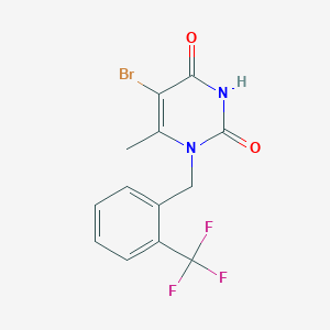 molecular formula C13H10BrF3N2O2 B2779105 5-Bromo-6-methyl-1-{[2-(trifluoromethyl)phenyl]methyl}-1,2,3,4-tetrahydropyrimidine-2,4-dione CAS No. 2102411-35-6