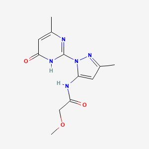 molecular formula C12H15N5O3 B2779110 2-methoxy-N-(3-methyl-1-(4-methyl-6-oxo-1,6-dihydropyrimidin-2-yl)-1H-pyrazol-5-yl)acetamide CAS No. 1002933-51-8