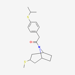 molecular formula C19H27NOS2 B2779151 2-(4-(isopropylthio)phenyl)-1-((1R,5S)-3-(methylthio)-8-azabicyclo[3.2.1]octan-8-yl)ethanone CAS No. 1795476-22-0