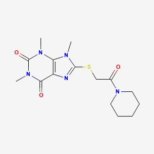 molecular formula C15H21N5O3S B2779161 1,3,9-Trimethyl-8-(2-oxo-2-piperidin-1-ylethyl)sulfanylpurine-2,6-dione CAS No. 897453-68-8
