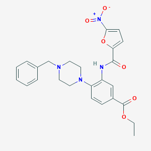 molecular formula C25H26N4O6 B277917 Ethyl 4-(4-benzyl-1-piperazinyl)-3-({5-nitro-2-furoyl}amino)benzoate 