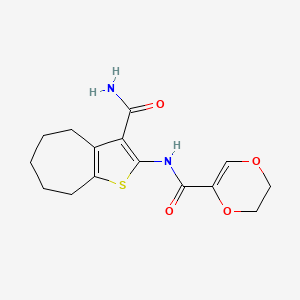 molecular formula C15H18N2O4S B2779171 N-(3-carbamoyl-5,6,7,8-tetrahydro-4H-cyclohepta[b]thiophen-2-yl)-5,6-dihydro-1,4-dioxine-2-carboxamide CAS No. 864938-23-8