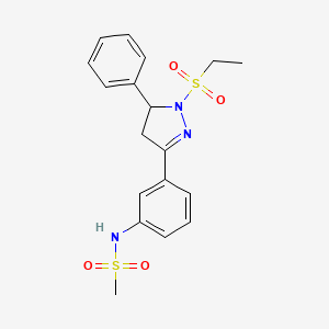 molecular formula C18H21N3O4S2 B2779176 N-{3-[1-(ethanesulfonyl)-5-phenyl-4,5-dihydro-1H-pyrazol-3-yl]phenyl}methanesulfonamide CAS No. 851782-59-7
