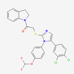 molecular formula C26H19Cl2F2N3O2S B2779177 2-((5-(3,4-dichlorophenyl)-1-(4-(difluoromethoxy)phenyl)-1H-imidazol-2-yl)thio)-1-(indolin-1-yl)ethanone CAS No. 1226447-83-1