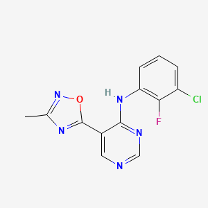 molecular formula C13H9ClFN5O B2779190 N-(3-氯-2-氟苯基)-5-(3-甲基-1,2,4-噁二唑-5-基)嘧啶-4-胺 CAS No. 2034393-39-8