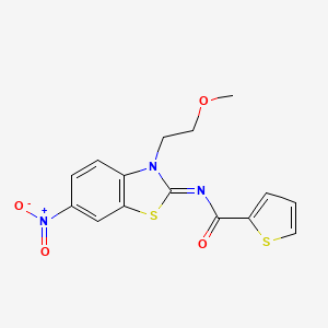 molecular formula C15H13N3O4S2 B2779191 N-[3-(2-methoxyethyl)-6-nitro-1,3-benzothiazol-2-ylidene]thiophene-2-carboxamide CAS No. 864976-64-7
