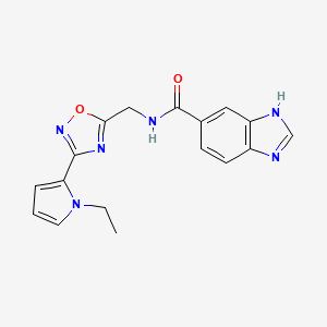 molecular formula C17H16N6O2 B2779192 N-((3-(1-ethyl-1H-pyrrol-2-yl)-1,2,4-oxadiazol-5-yl)methyl)-1H-benzo[d]imidazole-5-carboxamide CAS No. 1903843-49-1