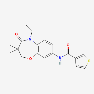 molecular formula C18H20N2O3S B2779198 N-(5-ethyl-3,3-dimethyl-4-oxo-2,3,4,5-tetrahydrobenzo[b][1,4]oxazepin-8-yl)thiophene-3-carboxamide CAS No. 1207035-90-2