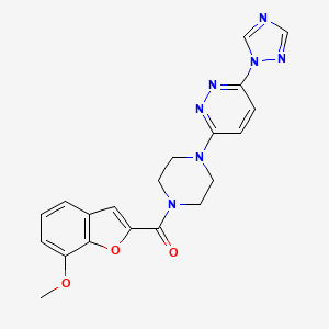 molecular formula C20H19N7O3 B2779208 (4-(6-(1H-1,2,4-triazol-1-yl)pyridazin-3-yl)piperazin-1-yl)(7-methoxybenzofuran-2-yl)methanone CAS No. 2034261-24-8