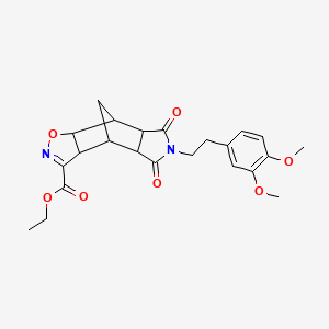 molecular formula C23H26N2O7 B2779212 Ethyl 10-(3,4-dimethoxyphenethyl)-9,11-dioxo-3-oxa-4,10-diazatetracyclo[5.5.1.0~2,6~.0~8,12~]tridec-4-ene-5-carboxylate CAS No. 321392-02-3