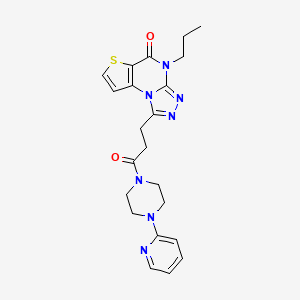molecular formula C22H25N7O2S B2779219 1-(3-oxo-3-(4-(pyridin-2-yl)piperazin-1-yl)propyl)-4-propylthieno[2,3-e][1,2,4]triazolo[4,3-a]pyrimidin-5(4H)-one CAS No. 1189478-20-3