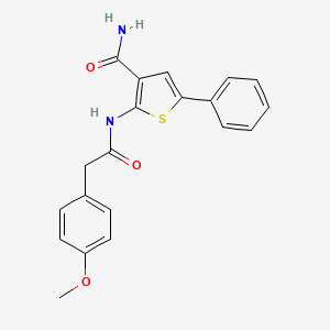 molecular formula C20H18N2O3S B2779230 2-[2-(4-Methoxyphenyl)acetamido]-5-phenylthiophene-3-carboxamide CAS No. 941957-78-4