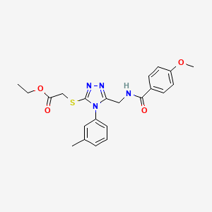 ethyl 2-((5-((4-methoxybenzamido)methyl)-4-(m-tolyl)-4H-1,2,4-triazol-3-yl)thio)acetate