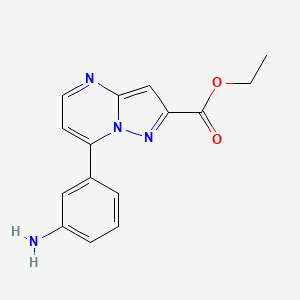 molecular formula C15H14N4O2 B2779250 Ethyl 7-(3-aminophenyl)pyrazolo[1,5-a]pyrimidine-2-carboxylate CAS No. 932162-83-9