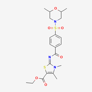 molecular formula C21H27N3O6S2 B2779251 2-[[4-[(2,6-Dimethyl-4-morpholinyl)sulfonyl]phenyl]-oxomethyl]imino-3,4-dimethyl-5-thiazolecarboxylic acid ethyl ester CAS No. 394228-18-3