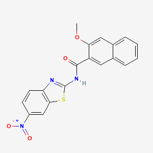 molecular formula C19H13N3O4S B2779254 3-methoxy-N-(6-nitro-1,3-benzothiazol-2-yl)naphthalene-2-carboxamide CAS No. 312604-33-4