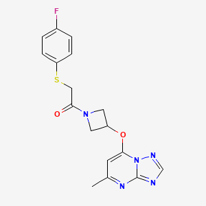 molecular formula C17H16FN5O2S B2779260 2-[(4-Fluorophenyl)sulfanyl]-1-[3-({5-methyl-[1,2,4]triazolo[1,5-a]pyrimidin-7-yl}oxy)azetidin-1-yl]ethan-1-one CAS No. 2097912-80-4