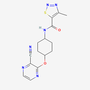 molecular formula C15H16N6O2S B2779280 N-((1r,4r)-4-((3-cyanopyrazin-2-yl)oxy)cyclohexyl)-4-methyl-1,2,3-thiadiazole-5-carboxamide CAS No. 2034398-61-1