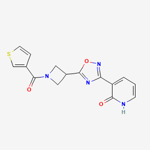 molecular formula C15H12N4O3S B2779293 3-(5-(1-(thiophene-3-carbonyl)azetidin-3-yl)-1,2,4-oxadiazol-3-yl)pyridin-2(1H)-one CAS No. 1396871-69-4