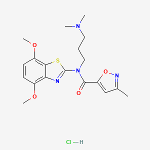 molecular formula C19H25ClN4O4S B2779294 N-(4,7-dimethoxybenzo[d]thiazol-2-yl)-N-(3-(dimethylamino)propyl)-3-methylisoxazole-5-carboxamide hydrochloride CAS No. 1189893-30-8