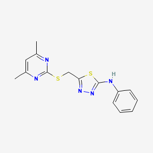 molecular formula C15H15N5S2 B2779299 {5-[(4,6-二甲基嘧啶-2-基硫代)甲基](1,3,4-噻二唑-2-基)苯基}胺 CAS No. 575465-90-6