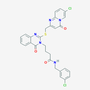 molecular formula C28H23Cl2N5O3S B2779302 4-[2-[(7-氯-4-氧代吡啶并[1,2-a]嘧啶-2-基)甲硫基]-4-氧代喹唑啉-3-基]-N-[(3-氯苯基)甲基]丁酰胺 CAS No. 422282-26-6